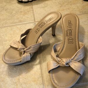 Cream open toe heels